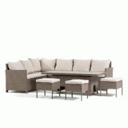 RATTATAN Set repas de jardin en polyrattan avec canapé d’angle, 3 poufs et table réglable 144x64 cm, design élégant pour jardin et terrasse - NO