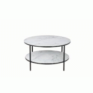 SalesFever Table basse ronde |avec 2 étagères|Plaque de verre revêtue d'une feuille d'aluminium aspect marbre|Cadre en métal|L80xP80xH45cm|blanc-n SalesFever Table basse ronde |avec 2 étagères|Plaque de verre revêtue d'une feuille d'aluminium aspect marbre|Cadre en métal|L80xP80xH45cm|blanc-n