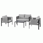 Salon de jardin bas relax gris 4 pièces – MTF – acier / polyester – 3exn0056
