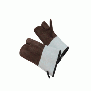 Schneider - Gants de cuisson en cuir 3 doigts, 340 mm, marron, avec manchette grise - marron cuir 310024