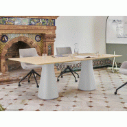 Table de réunion Baelo - plan en placage bois - base coloris personnalisable - dimensions 200x100, 220x120 ou 240x120 cm