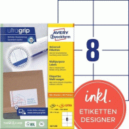 Avery Zweckform 1600 étiquettes multi-usages blanches, format 105 x 70 mm (200 feuilles A4 / cdt) - blanc 3427-200