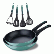 BERGNER - Set de 2 Poêles Ø20-Ø24 cm Classique en Aluminium Forgé Antiadhésives avec Ustensiles de Cuisine Verts - aluminium Q4708