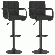 Décoshop26 - Lot de 2 tabourets de bar chaises hautes avec dossier et accoudoirs en tissu noir cadre en acier DEC029815 - noir acier 3000257572869