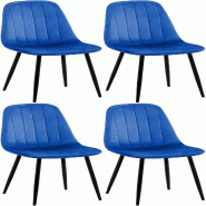Décoshop26 - Set de 4 chaises de salle à manger coutures décoratives verticales en tissu bleu et pieds métal noir 10_0001750 - bleu métal 3000250
