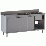 Diamond - Plonge 2 cuves 500x500x300, égouttoir gauche, sur armoire 2 portes coulissantes - réf. L1821/AD-SS8 - AKS-L1821/AD-SS8