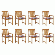 VidaXL Chaises De Jardin Avec Coussins Lot De 8 Bois D Acacia Solide - 3078179