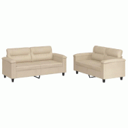 VidaXL Ensemble de canapés 2 pcs avec coussins crème tissu microfibre Modèle Wermelisse - 3202318