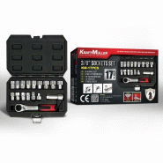 Coffret de douilles Kraft Müller 3/8" avec cliquet 72 dents Kraft Muller KM-17PCS, de 10 à 22/24mm rallonge de 19mm - 3666630002882