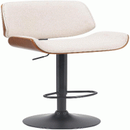 Décoshop26 - Tabouret de bar x1 style moderne rétro en tissu crème assise en bois courbé couleur noyer cadre métal noir 10_0005860 - beige métal
