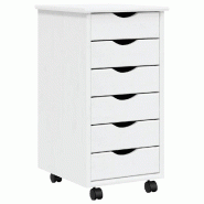 Helloshop26 - Armoire roulante à tiroirs pratique 34 x 39 x 65,5 cm design rustique bureau en bois de pin blanc 02_0047157 - blanc Bois massif 300023