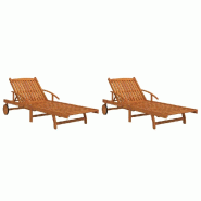 Helloshop26 - Lot de 2 transats chaise longue bain de soleil lit de jardin terrasse meuble d'extérieur bois d'acacia solide 02_0012139 - 3000665947761_0