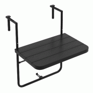 Helloshop26 - Table de balcon suspendue pliable 62,5 x 60 x 73/78,5/84 cm réglable 3 niveaux design extérieur en hips noir 20_0013897 - noir métal