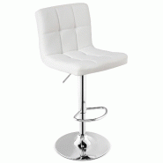 Helloshop26 - Tabouret de bar réglable pivotant 65-85 cm avec repose-pieds et dossier incliné design scandinave en cuir pu blanc 20_0014158 - 300022
