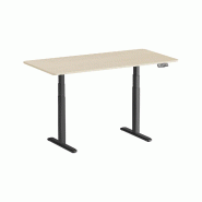 KIMEX - Bureau motorisé assis-debout 150x75cm, Plateau bois naturel à bords arrondis/Pied noir - plastique 3700685427921