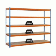 PROREGAL Étagère pour charges lourdes WOOD BEAST FIVE | HxLxP 200x180x45cm | 5 niveaux | Charge du compartiment 600kg | Bleu-Orange - gris métal PR PROREGAL Étagère pour charges lourdes WOOD BEAST FIVE | HxLxP 200x180x45cm | 5 niveaux | Charge du compartiment 600kg | Bleu-Orange - gris métal PR