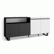 SKRAUT HOME Buffet salon et cuisine, 200x87x35cm, 4 Portes, Design industriel, Blanc et noir - blanc Bois manufacturé 58_2