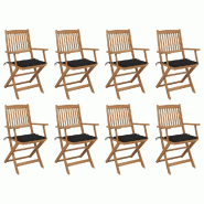 VidaXL Chaises Pliables D Extérieur Et Coussins Lot De 8 Bois D Acacia - noir 3075092