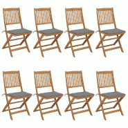 VidaXL Chaises Pliables De Jardin Lot De 8 Avec Coussins Bois D Acacia - gris 3075022