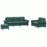 VidaXL Ensemble de canapés 3 pcs avec coussins Vert foncé Velours Modèle Uermelion - 3202262