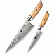 XinZuo - Set de couteaux Damas 2 pièces - Série B37 Lan - multicolore multi-matériau B37-A2