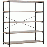 Bibliothèque COSTWAY à 5 étages, Étagère debout avec cadre métallique, Étagère indépendante, Étagère de bureau pour salon - gris Bois manuf