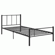Décoshop26 - Lit simple en métal avec sommier lattes métallique en acier noir 90 x 200 cm 03_0002694 - noir métal 3000325999789