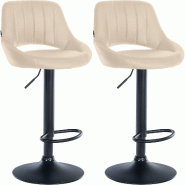 Décoshop26 - Lot de 2 tabourets de bar chaises hautes réglables en PVC crème dossier ajouré et pied métal noir 10_0006797 - beige métal 3000265767288