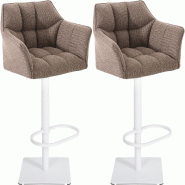 Décoshop26 - Tabourets de bar x2 réglable en PVC orange assise enveloppante capitonnée avec base carrée métal blanc 10_0006840 - blanc métal 300