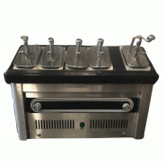 Distributeur à crèmes et sauces d'occasion - 4 bacs froids, 1 bac chaud GN 1/9, 5 robinets de nappage - 230 V Distributeur à crèmes et sauces d'occasion - 4 bacs froids, 1 bac chaud GN 1/9, 5 robinets de nappage - 230 V