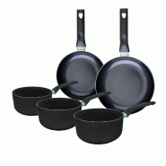 Ensemble de 2 poêles de 20 et 24 cm et 3 casseroles 16, 18 et 20 cm Fackelmann Brandao - noir aluminium 3176239943061