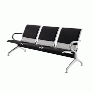 Fleda TRADING Chaise Banc d’Attente en Métal à 3 places Couleur Gris Coussin Faux Cuir Noir - TN1193-CUSCINO