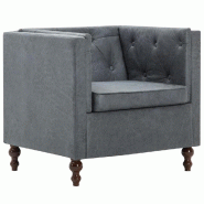Helloshop26 - Fauteuil chaise siège lounge design club sofa salon tapisserie en tissu gris 1102344 - gris Bois massif 3001496296646