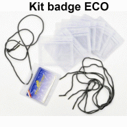 Kit éco cordon + badge - 10 porte-badges format 86x54 en vinyle renforcé et 10 cordons-lacets - référence : kitbadgeeco
