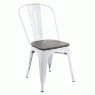 Mendler chaise HWC-A73 avec assise en bois, chaise de bistrot empilable, métal design industriel ~ blanc - blanc Bois massif 74894