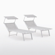 RATTATAN 2 Chaises longues avec toit, dossier réglable, en aluminium et textilène, design moderne, robuste, ergonomique, léger et pliable – Marin