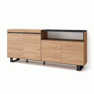 SKRAUT HOME Buffet salon et cuisine, 200x87x35cm, 4 Portes, Design industriel, Chêne et noir - beige Bois manufacturé 63_14