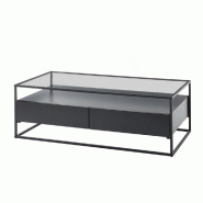 TABLE BASSE DESIGN 120 CM EDMONTON NOIR PIÈTEMENT MÉTAL NOIR 2 TIROIRS