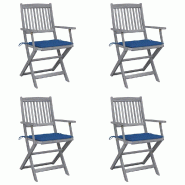 VidaXL Chaises Pliables D Extérieur Lot De 4 Et Coussins Bois D Acacia - bleu 3064519