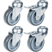 Roulette 75mm 3" à bandage caoutchouc gris, pivotante et freinée, capacité 240kg, jeu de 4 Roulette 75mm 3" à bandage caoutchouc gris, pivotante et freinée, capacité 240kg, jeu de 4