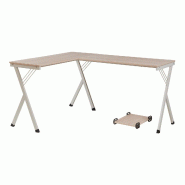 Helloshop26 - Bureau table poste de travail 158 x 120 x 75 cm blanc effet chêne 03_0009069 - blanc acier 3000224492350