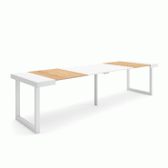 SKRAUT HOME Table console extensible, 300, Pour 14 personnes, Pieds bois massif, Chêne et blanc - beige Bois manufacturé 372_37
