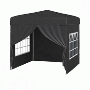 COSTWAY Auvent 3x3m, pop-up, 4 parois amovibles, protection solaire, 3 hauteurs, noir - noir métal ZB34021PW