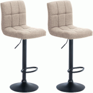 Décoshop26 - Lot de 2 tabourets de bar style contemporain en tissu matelassé crème cadre métal noir 10_0006029 - beige métal 3000265347275