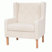 Helloshop26 - Fauteuil chaise siège lounge design club sofa salon tissu blanc crème 1102129/3 - blanc Bois massif 3000141011306