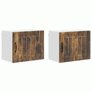 Helloshop26 - Lot de 2 armoires murales de cuisine modernes design épuré 50 x 31 x 40 cm en bois d'ingénierie chêne fumé 02_0053934 - Bois massif