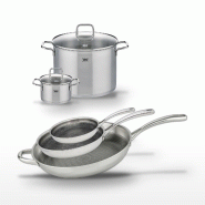 Lot de 2 Faitouts Elo Citrin et 3 Poêles Elo Relief Evolution - gris inox 3176239955514