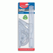 Maped Kit traçage 4 pièces Geo Metric : 1 règle 30 cm + 1 équerre 45° + 1 équerre 60° + 1 rapporteur 180° - transparent - 3154142427670