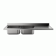 Plonge professionnelle 2 bacs avec égouttoir à droite, dimensions 1800x600 mm, en acier inoxydable AISI 304 | Sammic - 5896181