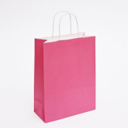 Sac kraft fuchsia poignées torsadées 22x10x29cm - par 50 - papier kraft naturel 90gr/m²